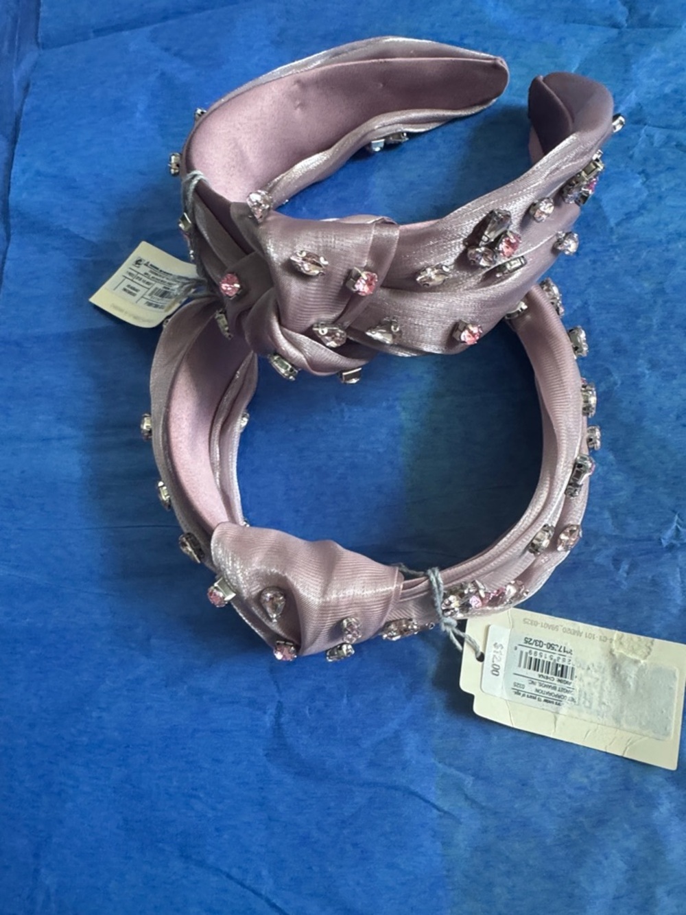 Zara Satin Knotted Headband with Pink and Silver Rhinestones